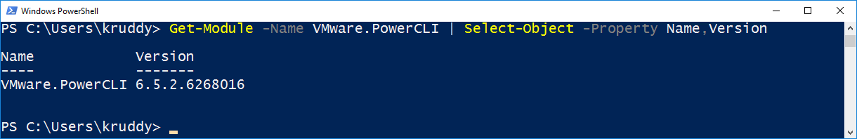 Example: Obtaining the version of the VMware.PowerCLI module