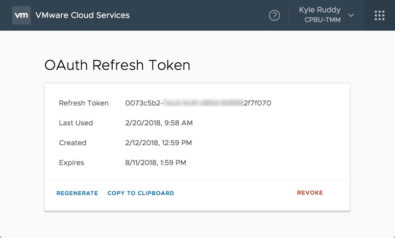 Example: VMware Cloud on AWS Console - OAuth Refresh Token