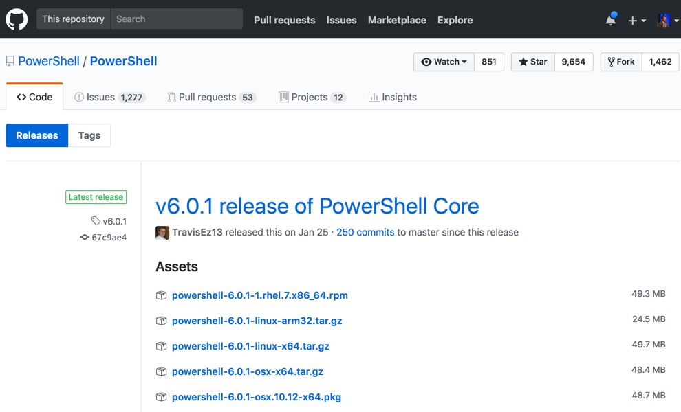 Example: PowerShell Repo Releases Page