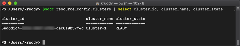 Example: Pulling output from the SDDC response about only the clusters