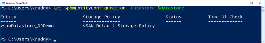 Example: Viewing SPBM Policies for datastores