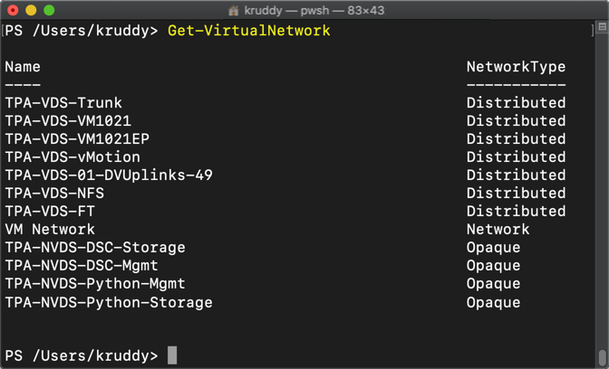 Example: Showing all types of virtual networks