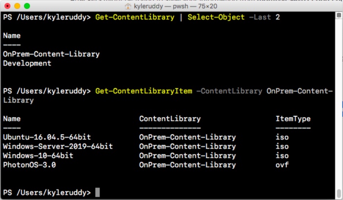 Example: Content Library cmdlet usage