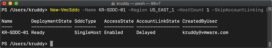 Example: Creating a new 1-host SDDC