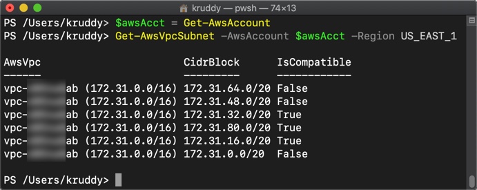 Example: List available AWS VPC subnets