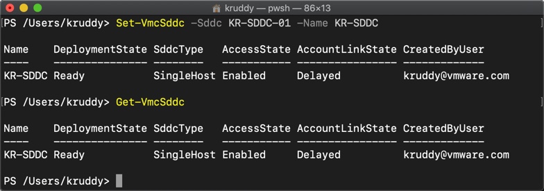 Example: Update the name of an SDDC