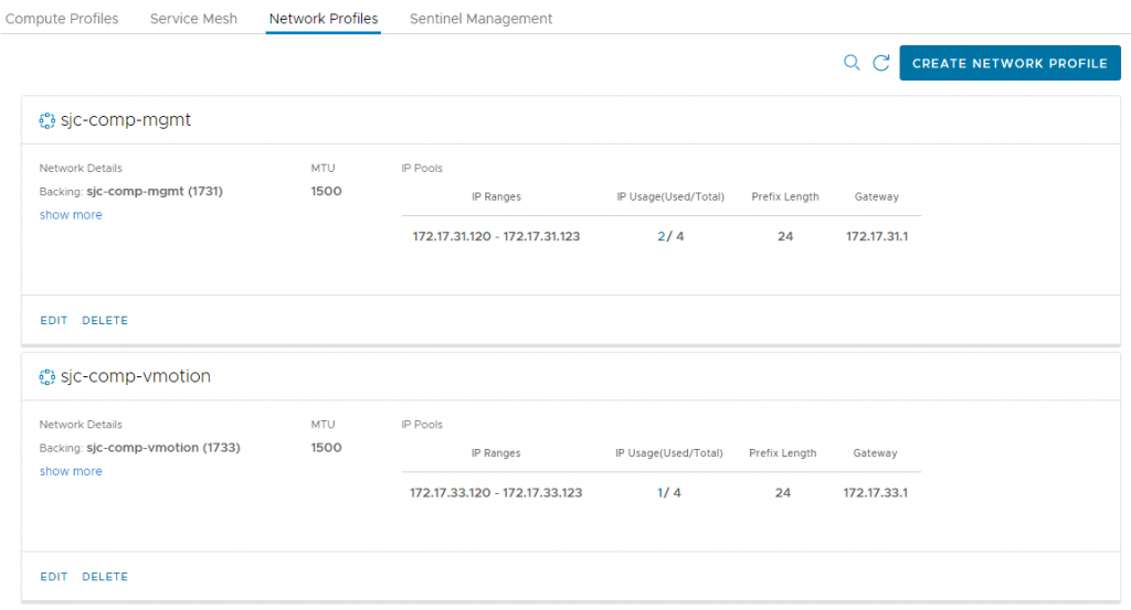 HCX Network Profiles