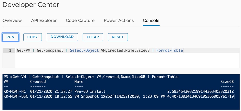 Example usage of the PowerActions Console