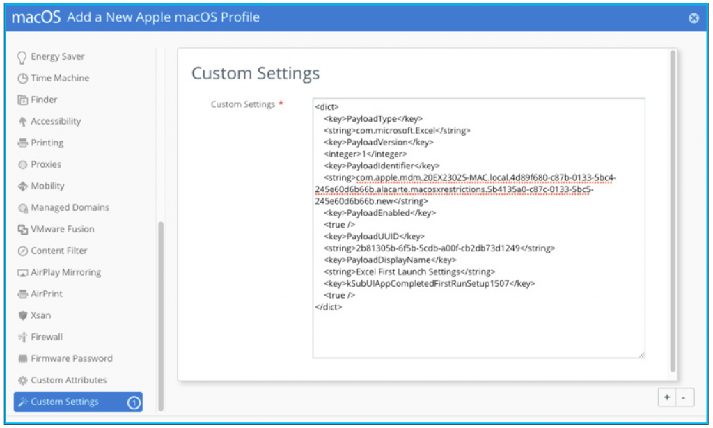 Custom Settings XML Payload for macOS