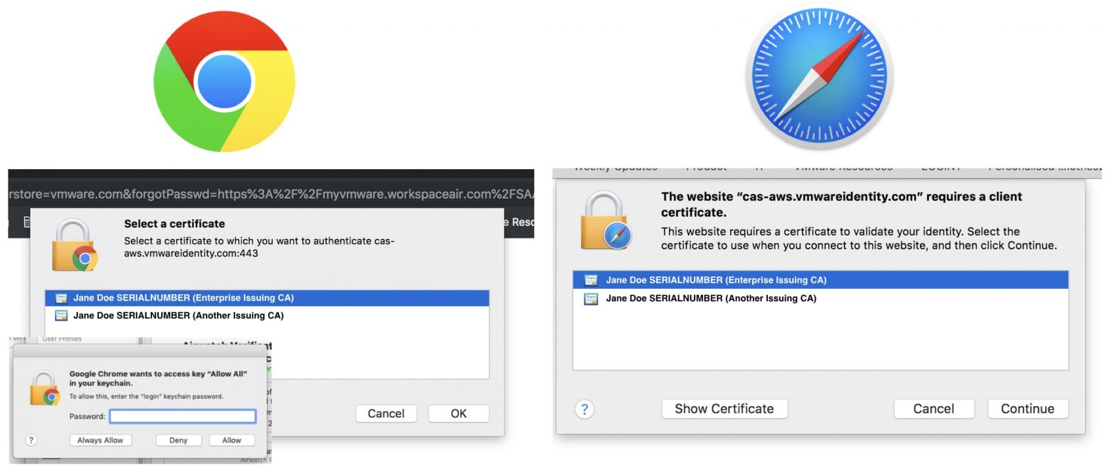 Multiple Prompts for Certificates without Identity Preferences