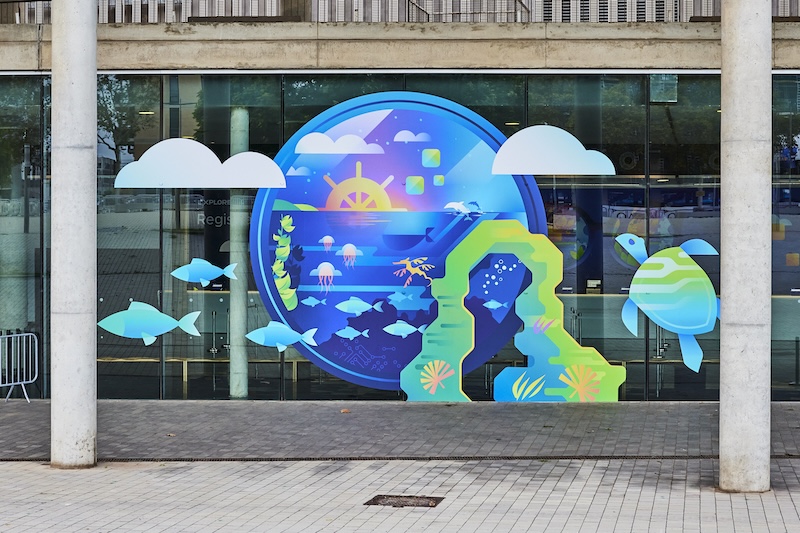 Sea landscape. Exterior branding at VMware Explore 2024 Barcelona