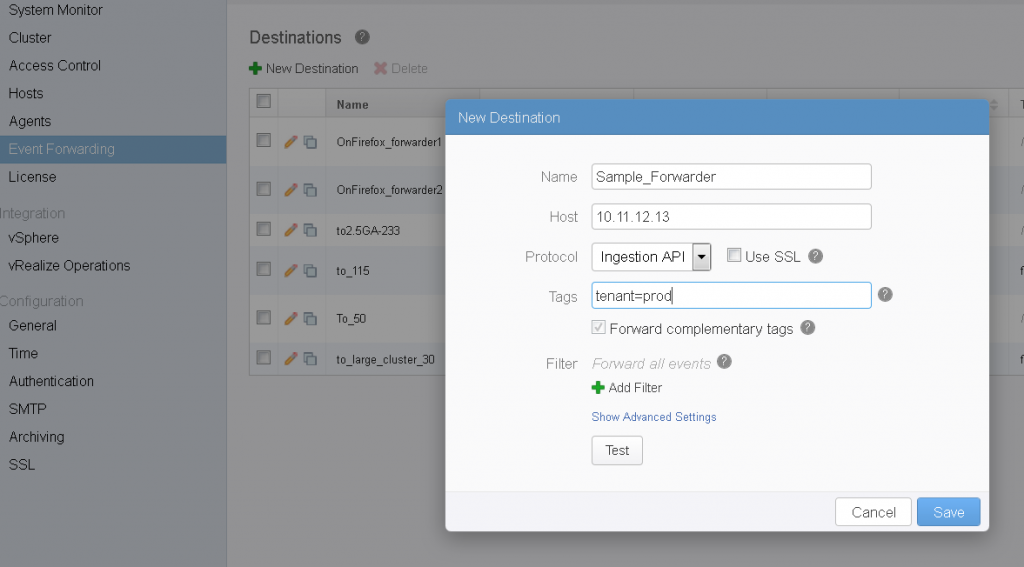 Event Forwarding using complementary tags