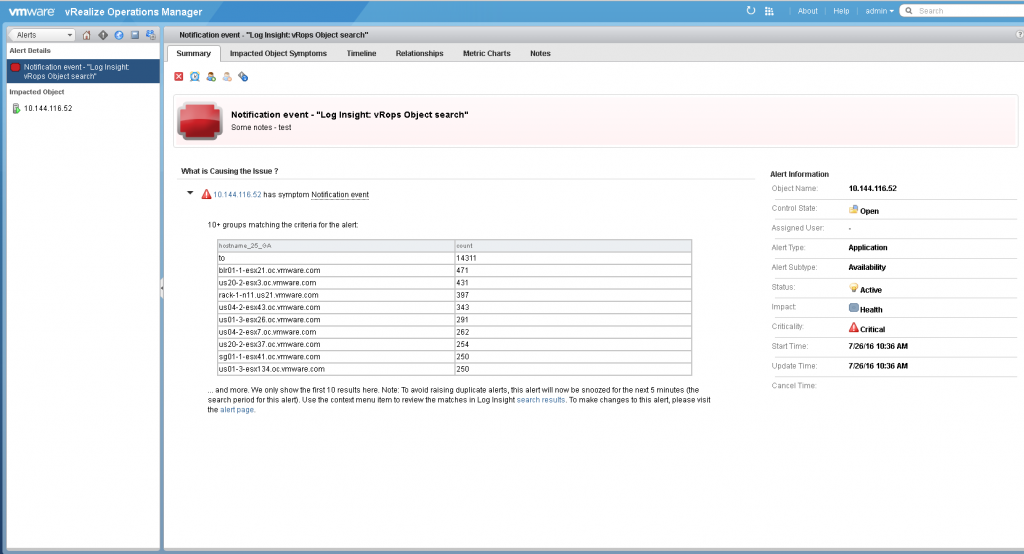 Alert metadata in vRealize Operations Manager