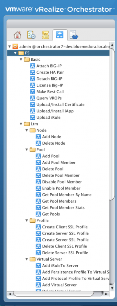 An example of workflows in the F5-BIG IP Plugin for vRO from Blue Medora