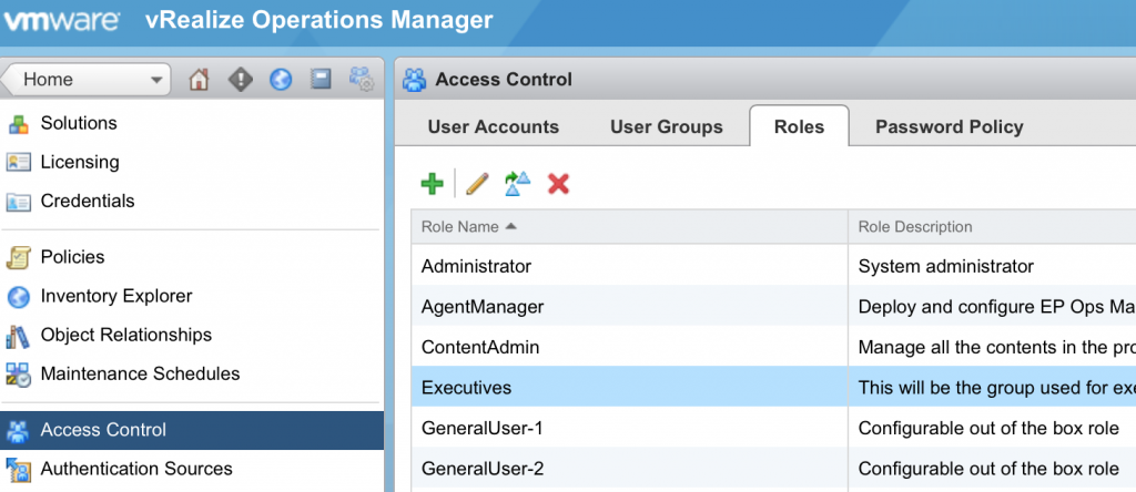 vrops dashboard control roles