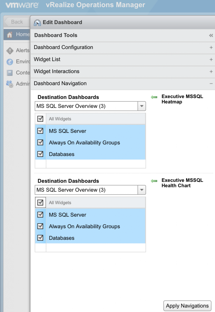 dahsboard navigation configuration