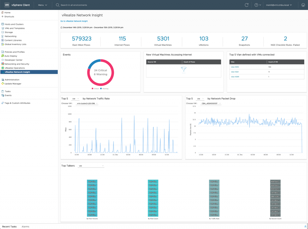 vCenter plugin for vRealize Network Insight dashboard