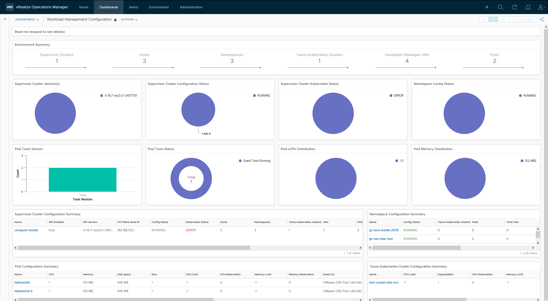 The new Workload Management Configuration dashboard in vRealize Operation s8.1