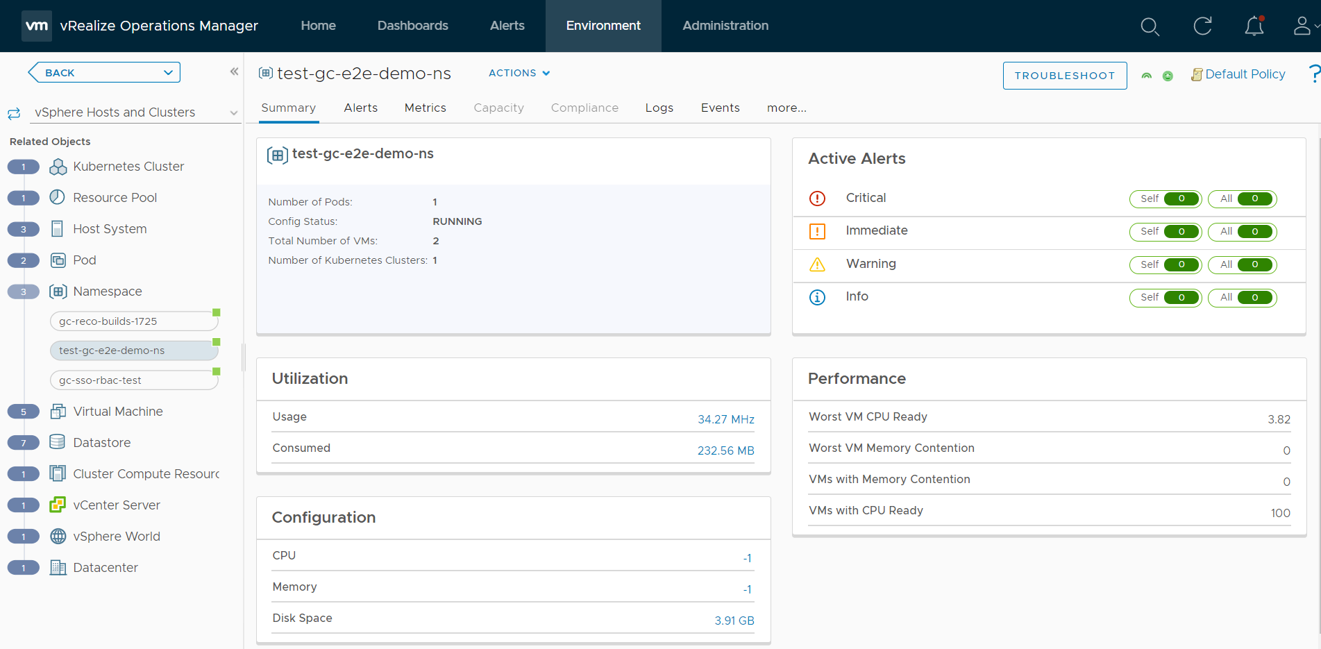vSphere 7 Workload Management objects in vRealize Operations