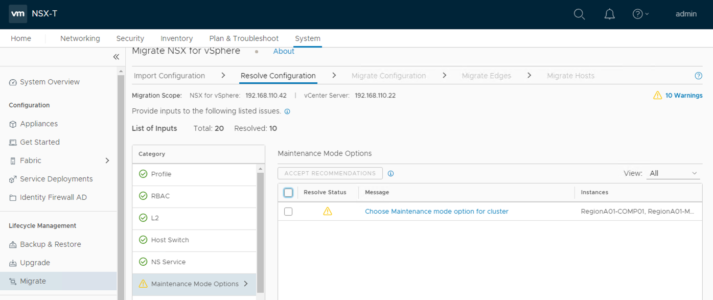 Selecting Maintenance Mode For Cluster