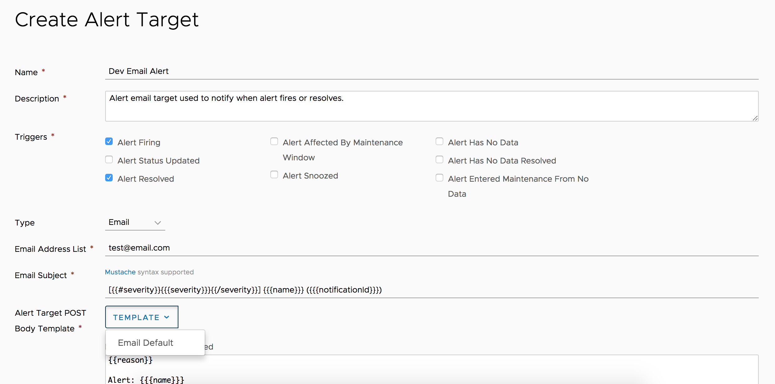 creating alert targets in wavefront