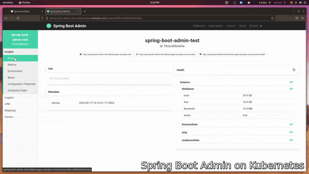 Image of Spring Boot Admin running on TAP