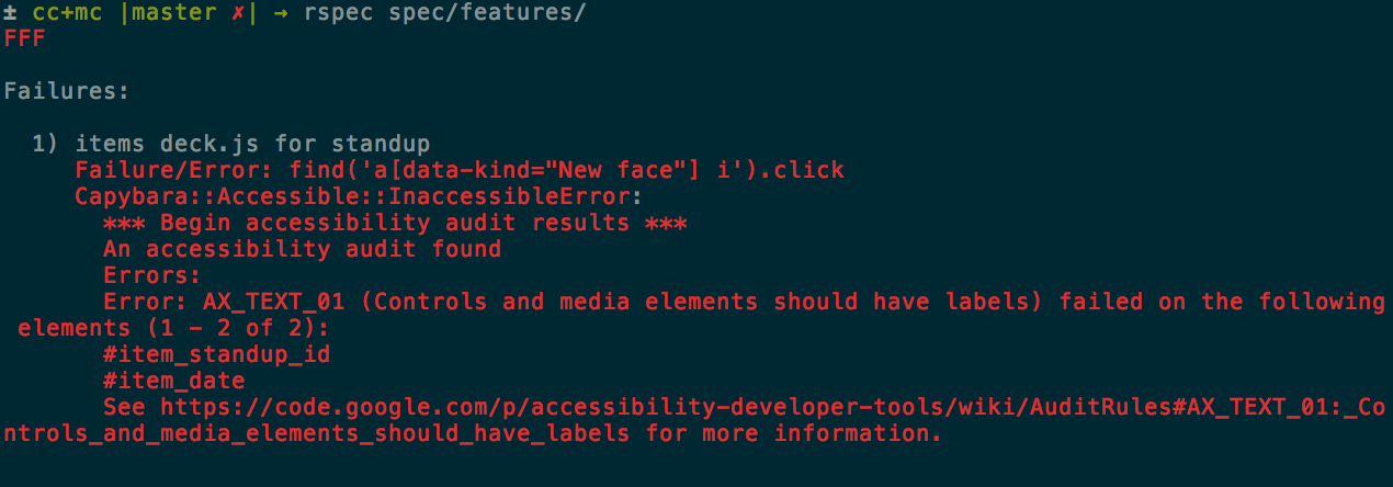 console output of capybara-accessible failures