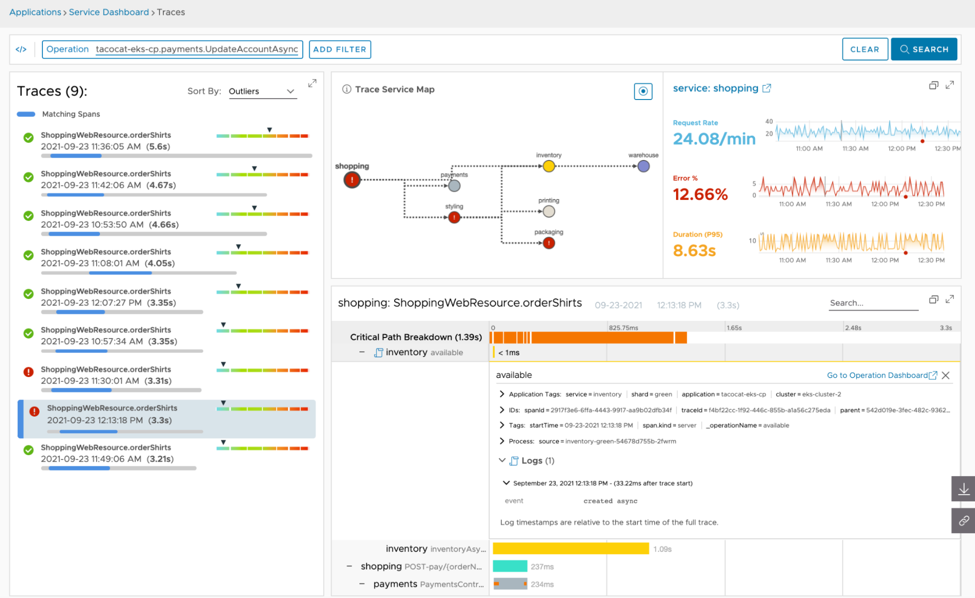 The Traces Browser in Tanzu Observability