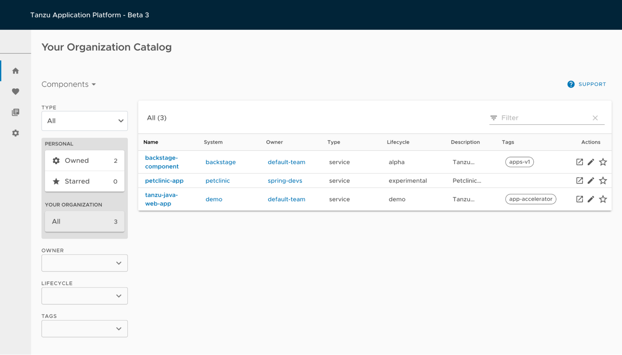 The Tanzu Application Platform GUI’s software catalog