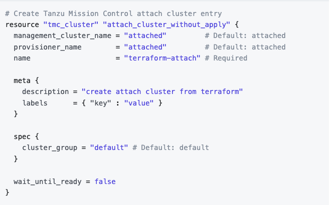 Attaching a Kubernetes cluster to Tanzu Mission Control through Terraform.