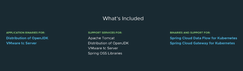 A list of what's included in VMware Spring Runtime