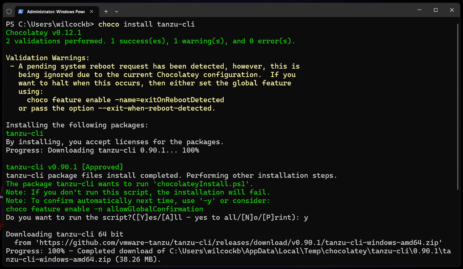 Screenshot of the simplified installation process for the Tanzu CLI