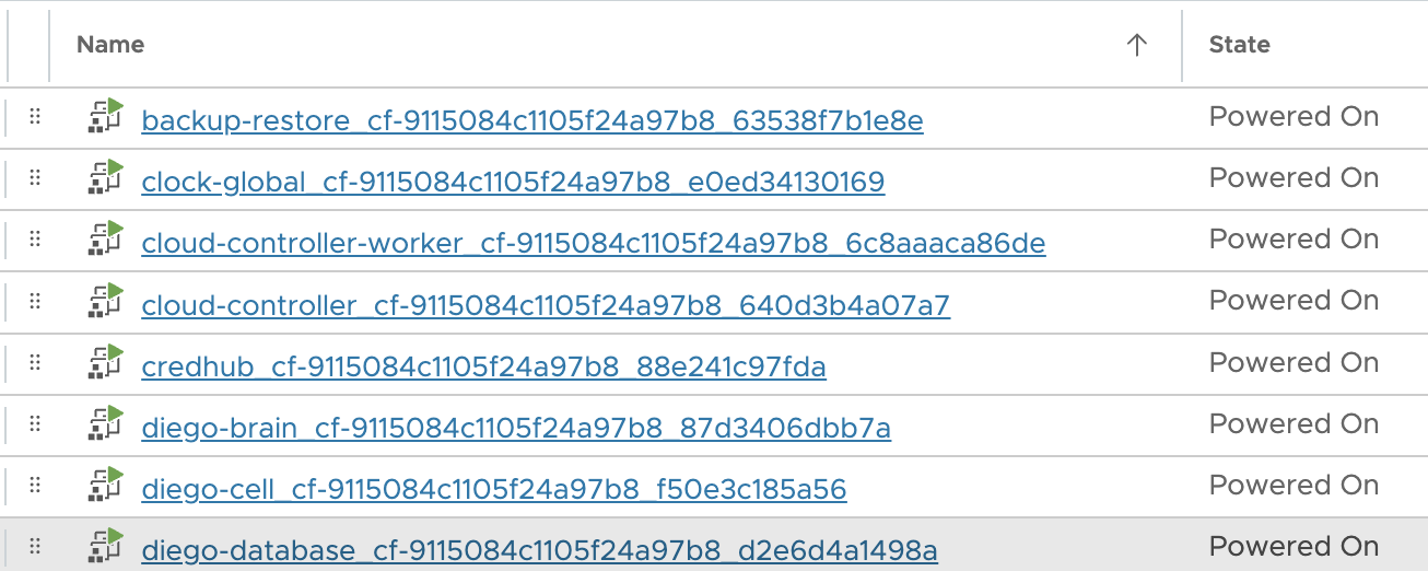 A list of human-readable virtual machine names deployed in vSphere