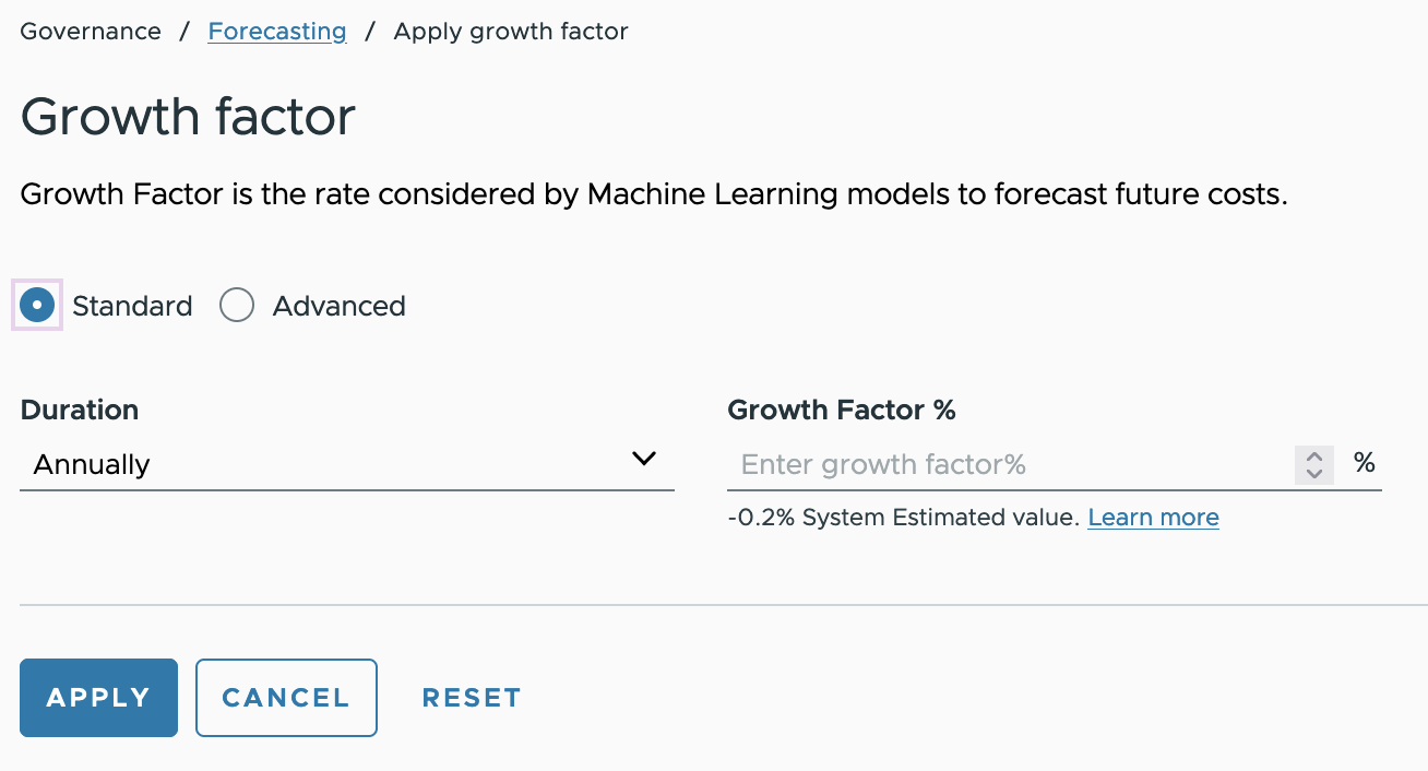 Custom growth factor inputs in Tanzu CloudHealth