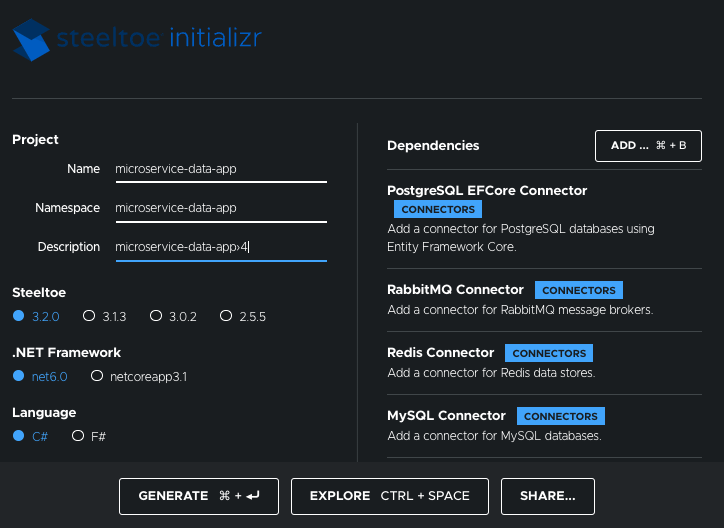 Screenshot of start.steeltoe.io