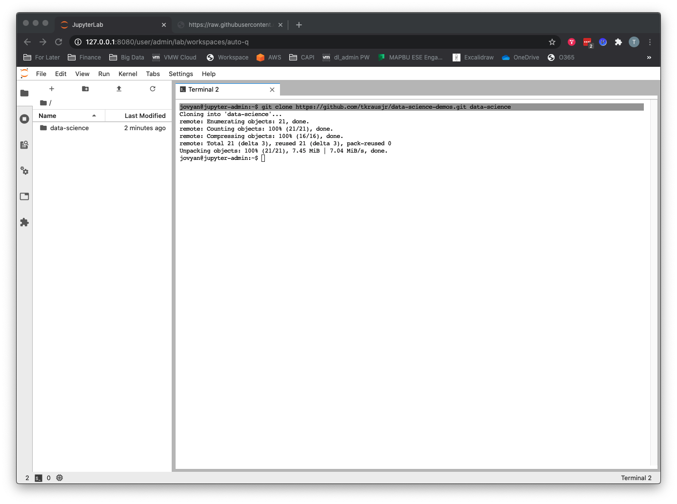 Running git clone in a terminal in JupyterHub