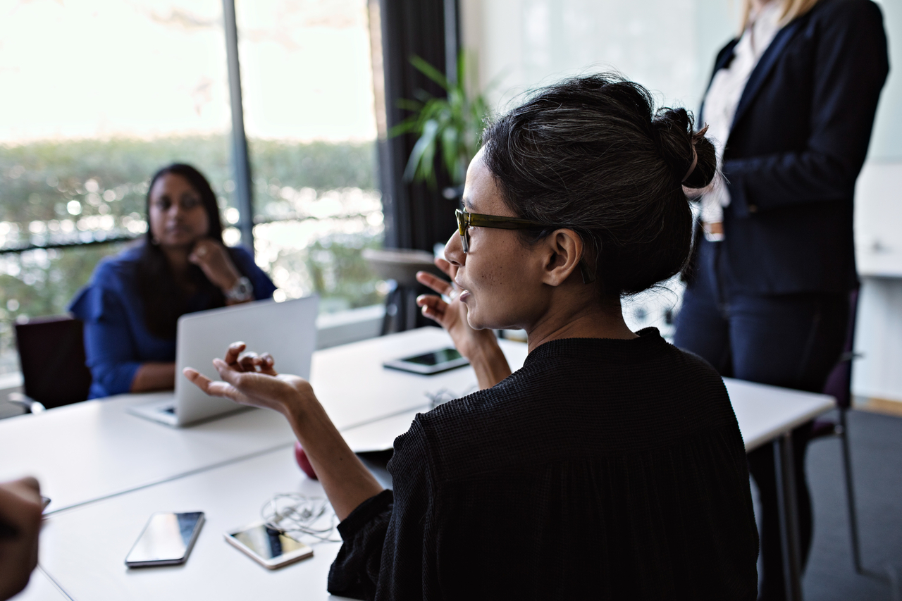 Person speaking in a meeting