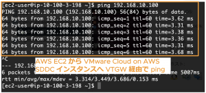 VMC SDDC の仮想マシンと AWS EC2 インスタンス間の ping による通信の確認