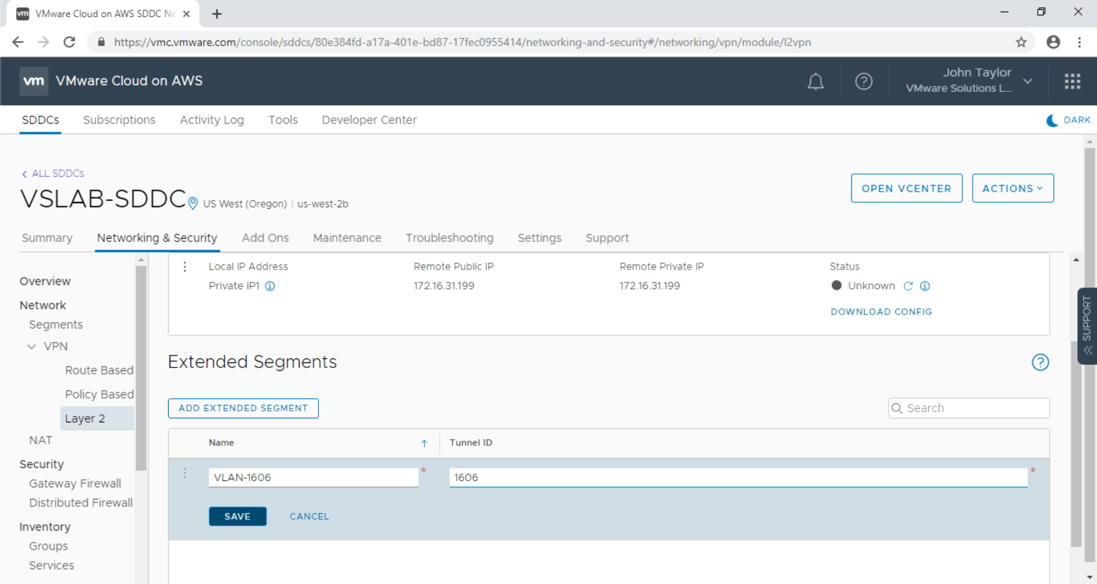 VMware Cloud on AWS Connectivity Extended Segments