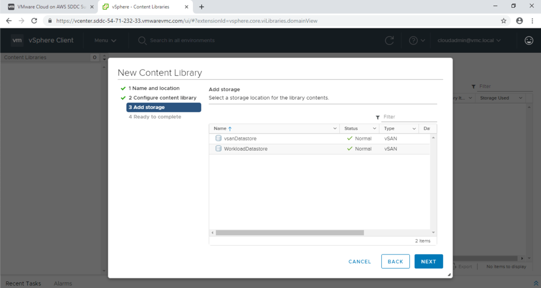 VMware Cloud on AWS - Your Management Toolset - Select Datastore