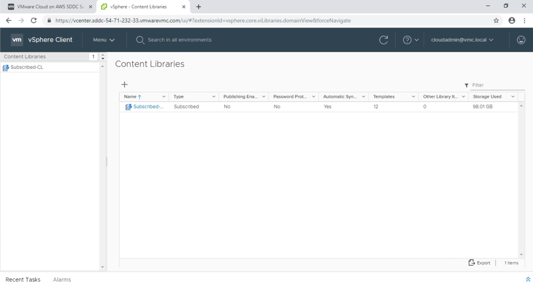 VMware Cloud on AWS - Your Management Toolset - Content Library Subscribed