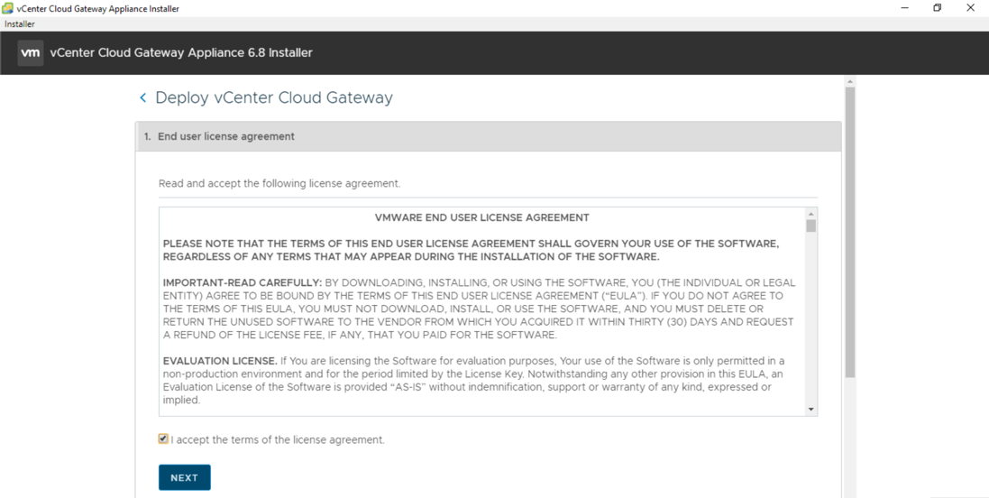 VMware Cloud on AWS - Your Management Toolset - Accept EULA