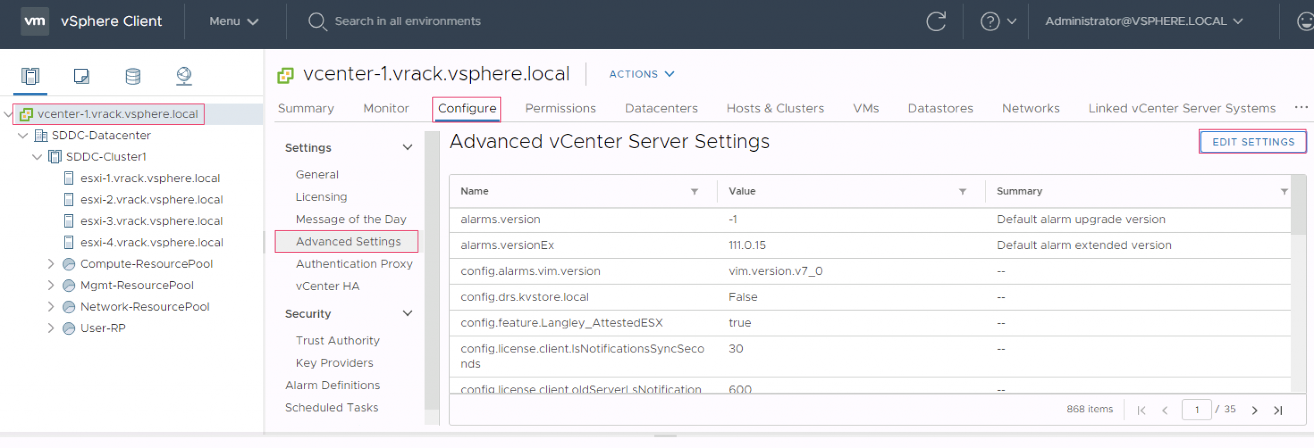 Step 1: Change certificate mode to custom in vCenter Server Advanced Settings