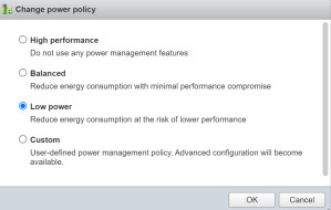 Power settings in vSphere 7: high, balanced, low, custom
