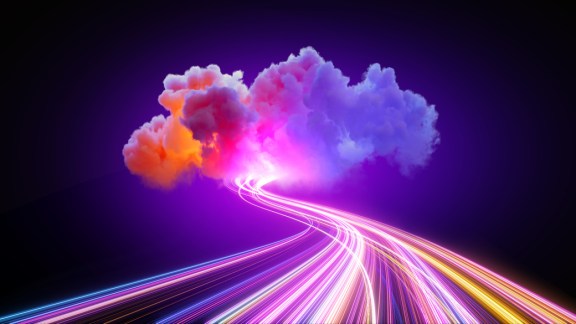 3d render. Abstract background of neon cloud and glowing lines. Fantastic ultraviolet wallpaper