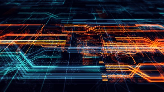 Abstract technological background made of different element printed circuit board. Depth of field effect and bokeh..3d Illustration