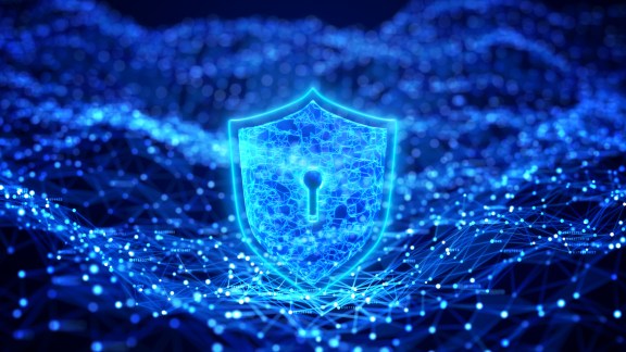 Wire mesh security shield showing up from a huge wave pattern network.