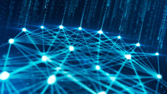 Abstract image of the binary data input into neural network structure.