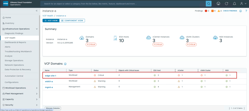 Health Status Monitoring in VCF Operations