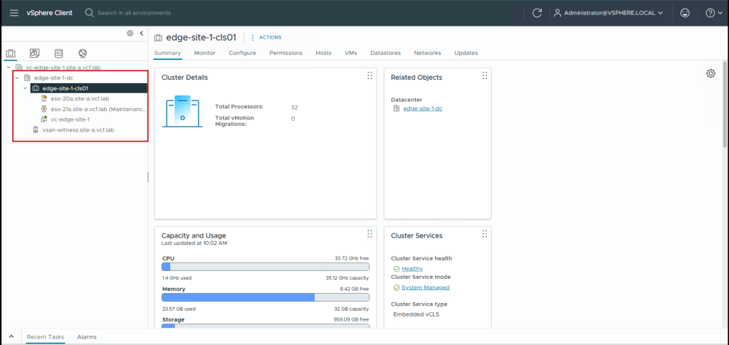 Add vSAN Witness VM as Host in the edge site vCenter